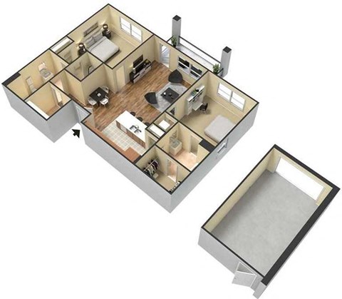 2 Bedroom 2 Bathroom Floor Plan at Meridian Park Apartments, Collierville, Tennessee